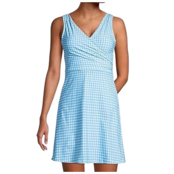 Lands' End Blue Gingham Swim Dress Swimsuit - Picture 1 of 10
